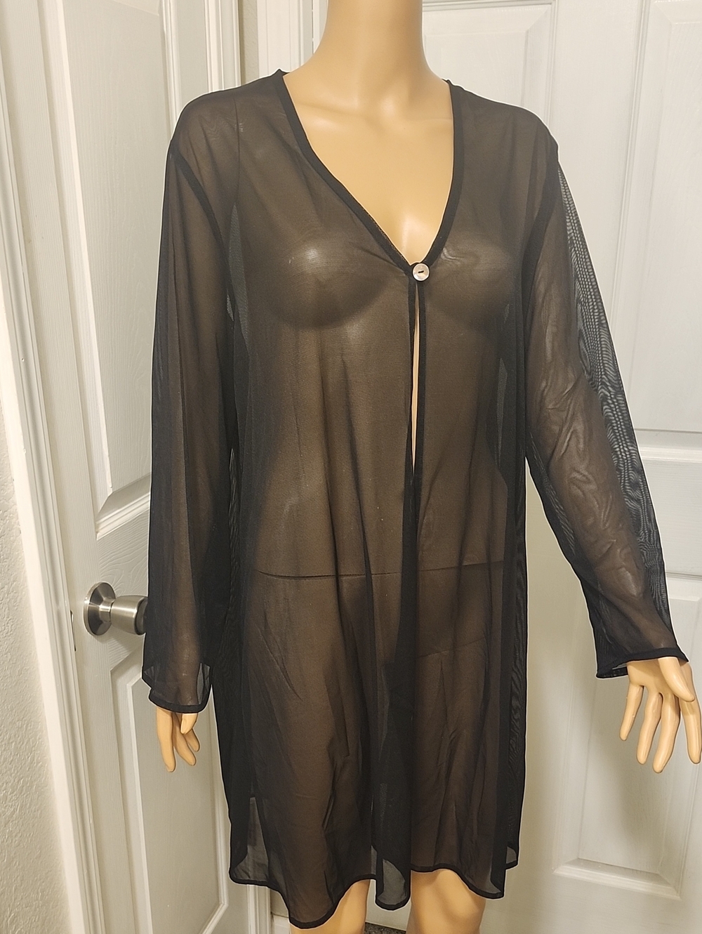 Sheer Black Women's See-Through Swim Coverup Tunic Mesh Robe